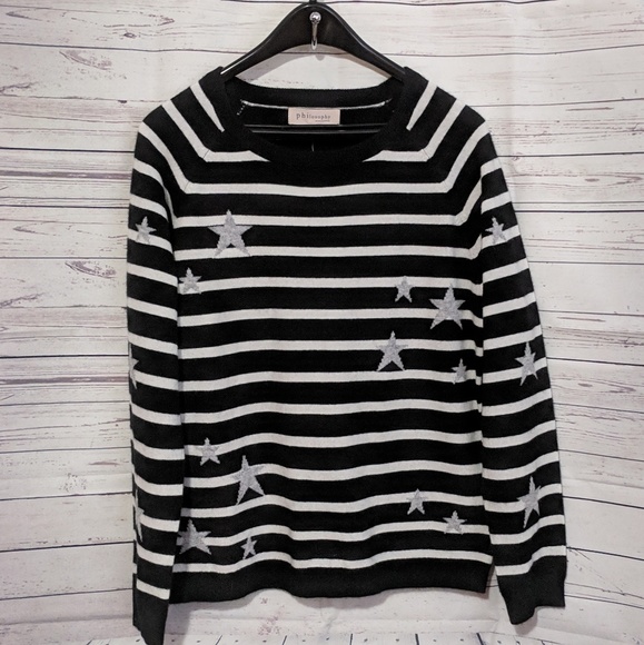 SALE! Philosophy Stripe Star Sweater 100% Cashmere - Picture 4 of 8